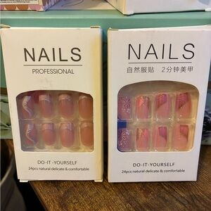 2 Sets-Professional DIY Nail Set - Pink and Purple and Pink and Silver